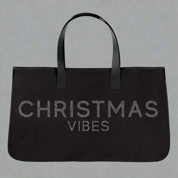 SB Design Studio Black Canvas Tote - Christmas Vibes/NWT - Picture 1 of 9